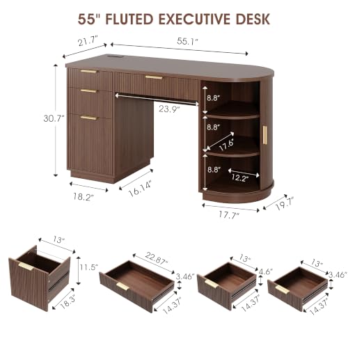 55" Fluted Executive Desk, view 3