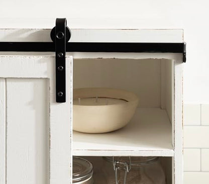 Cates Decorative Wood Floating Side Table with Sliding Barn Door; 20 x 12 x 15; Rustic White; Farmhouse Wooden Floating Wall Cabinet for Versatile Home Storage