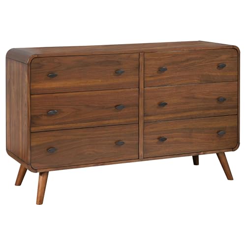 Coaster Home Furnishings Robyn Contemporary 5-Piece Bedroom Set Fabric Upholstered Eastern King Size Panel Bed Frame 53-inch Headboard Dark Walnut 205131KE-S5