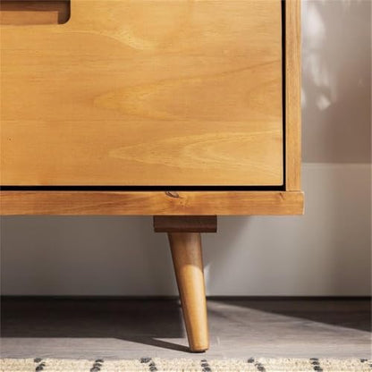 Millie Mid Century Modern 3 Drawer Solid Wood Low TV Stand for TVs up to 80 Inches 70 Inch Caramel