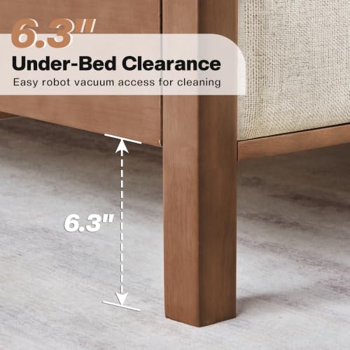 Queen Solid Wood Bed Frame 50" Tall Headboard&Footboard, Walnut, view 7