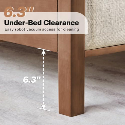 Queen Solid Wood Bed Frame 50" Tall Headboard&Footboard, Walnut, view 7