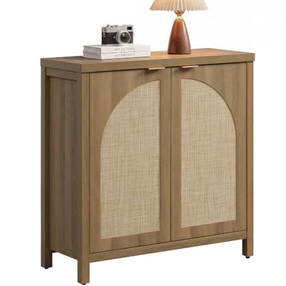 Rattan Sideboard Buffet Cabinet with Storage Credenza, 2 Arch Doors, view 2