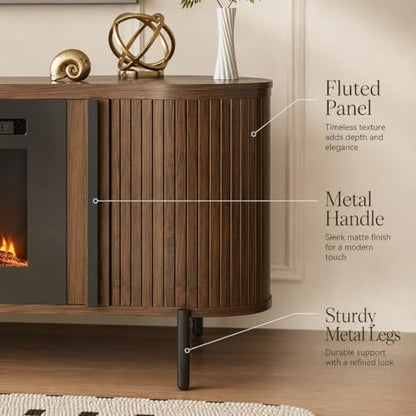 Luxury Fluted TV Stand with Fireplace, 70 inch, Brown, view 7
