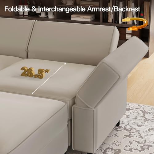 Modular Sectional Sofa with Ottomans Velvet Reversible Chaise Sleeper Bed Storage Seat Grey…, MD-S-1