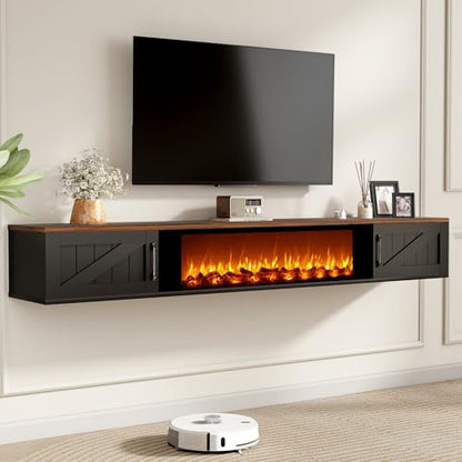 70" Floating TV Stand with 36" Electric Fireplace, view 2