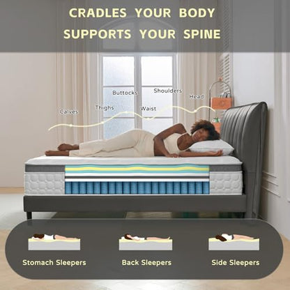Queen Mattress, 12 Inch Hybrid Queen Size Mattress - Memory Foam & Individually Pocket Coils Springs | Pressure Relief | Motion Isolation, Edge Support | CertiPUR-US Certified | Medium Firm