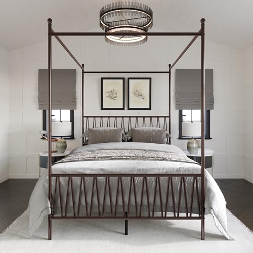 Dallas King Zigzag Metal Canopy Platform Bed Frame, Brown, view 2