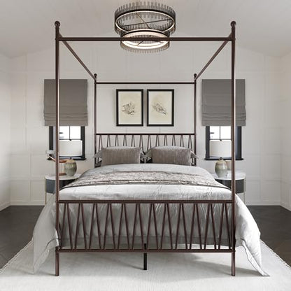 Dallas King Zigzag Metal Canopy Platform Bed Frame, Brown, view 2