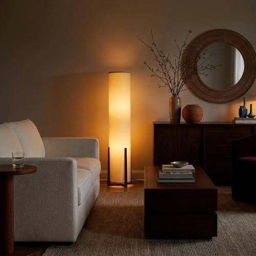 Parker Paper Lantern Floor lamp, 48 Inch Tall Lamp with Wood Frame, Asian Design for Bedroom, Decorative Tower Shade Lamp for Living Rooms & Offices, Great Living Room Décor