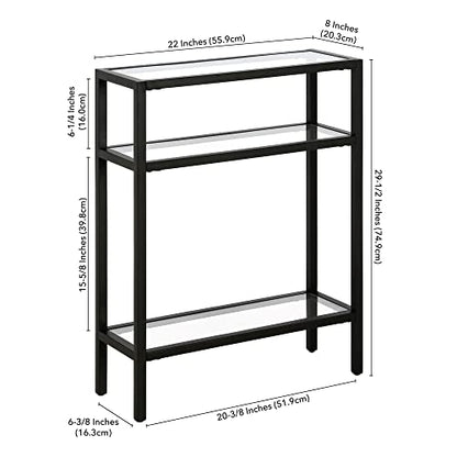 22" Wide Rectangular Console Table in Blackened Bronze, Entryway Table, Accent Table for Living Room, Hallway | Industrial-style console table with open shelving and durable metal frame for living rooms, entryways, or offices