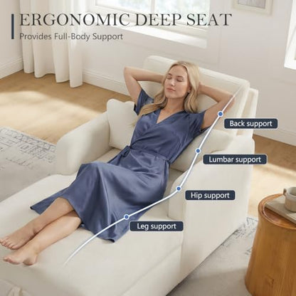 58" Oversized Chaise Lounge Chair with Storage, Chenille Beige, view 6
