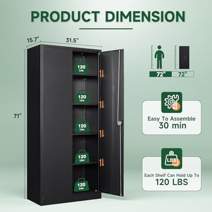 Metal Garage Storage Cabinets with Lock Door and Adjustable Shelves, view 4