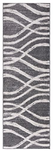 SAFAVIEH Adirondack Collection Runner Rug - 2'6" x 8', Charcoal & Ivory, Modern Wave Design, Non-Shedding & Easy to Clean, Ideal for Hallway, Foyer, Entryway, Kitchen, Bedroom (ADR125R)