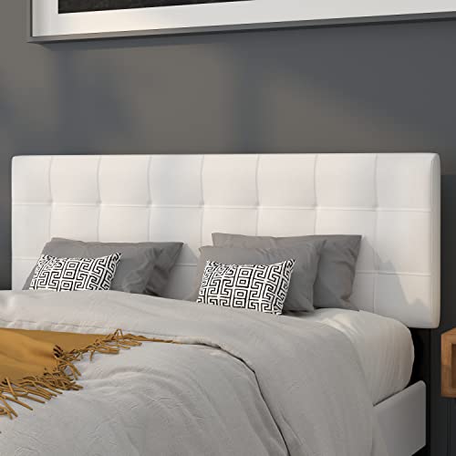Bedford Box Stitch Tufted Upholstered Queen Size Headboard in White Fabric, view 2