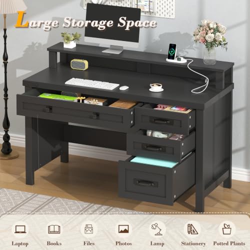 47" Farmhouse Computer Desk with Drawers & Outlets for Home Office, Bedroom, view 5