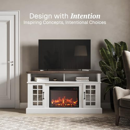 Astorga 58" TV Stand with 23" Electric Fireplace - White, view 4