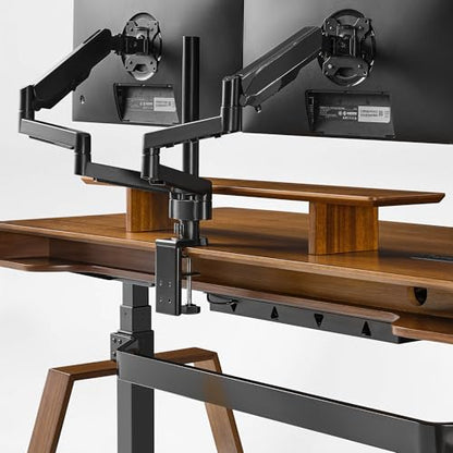 63" Standing Desk with Drawers, App Controlled Adjustable Desk, Executive Sit Stand Desk, Modern Home Office Computer Desk with Monitor Stand, Golden Walnut