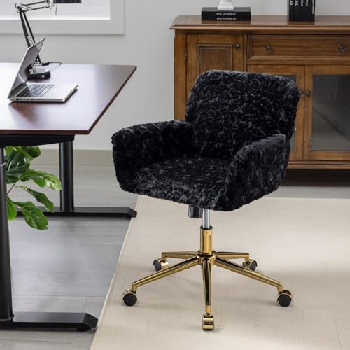 Office Chair - Home & Vanity Chair with Golden Metal Base, Adjustable Swivel Design