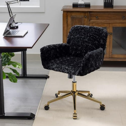 Office Chair - Home & Vanity Chair with Golden Metal Base, Adjustable Swivel Design