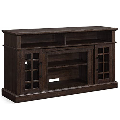 Traditional 58 Inch Rustic Wood TV Stand & Media Entertainment Center Console Table for TVs up to 65 Inches with Open Storage Shelves & Cabinets - Astorga (Espresso)