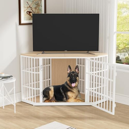 52 Inch Dog Crate Furniture Corner for Large Dogs, Natural, view 6