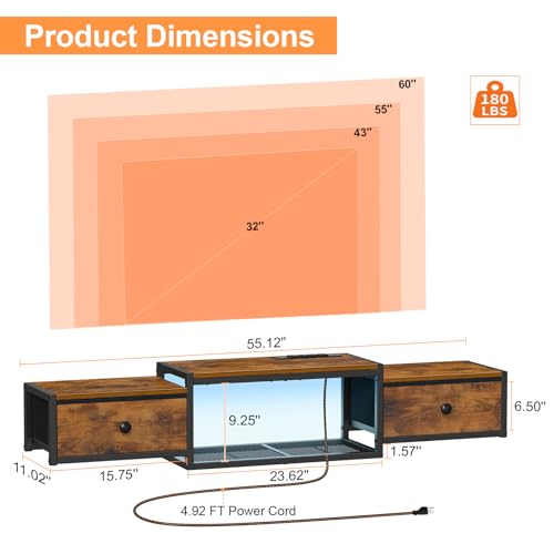Floating TV Stand, Floating Entertainment Center for TVs up to 60", view 3