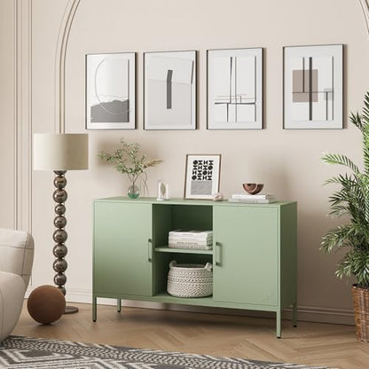 Metal Storage Cabinet, Metal Green TV Stand with Storage, view 3