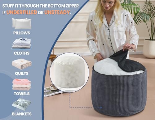 Pouf Ottoman, Corduroy Round Gray Foot Stools Ottomans, 20x15in, view 8