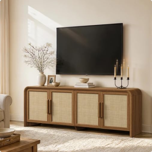 65'' Rattan TV Stand with Storage for 75" TV