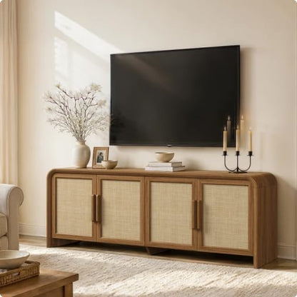 65'' Rattan TV Stand with Storage for 75" TV