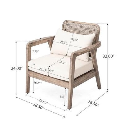 Ursa Outdoor Patio Club Chair, Acacia Wood Arm Chair, Single Sofa Chair, Patio Furniture, Deep Seating with Cushion for Porch, Garden, Backyard, Balcony, Light Brown