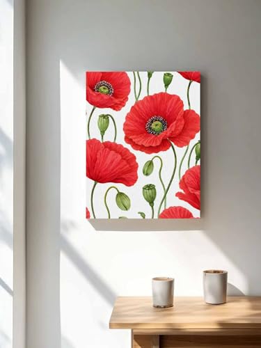 NuYeBiofx Red Poppy Farmhouse Floral Canvas Wall Art Prints, view 2