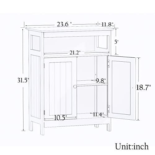 Bathroom Floor Cabinet Freestanding Storage Cabinet with Adjustable Shelf and Doors for Bathroom Living Room Kitchen (Two Doors, White)