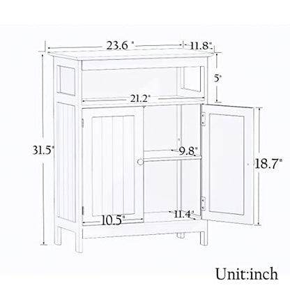 Bathroom Floor Cabinet Freestanding Storage Cabinet with Adjustable Shelf and Doors for Bathroom Living Room Kitchen (Two Doors, White)