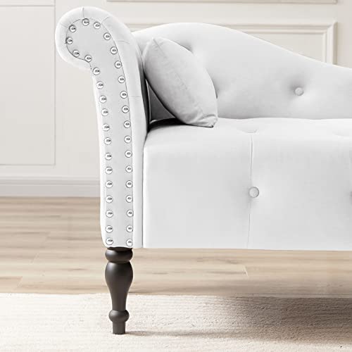 60.6" Velvet Chaise Lounge Chair with 1 Pillow and Nailhead Trimmed, view 5