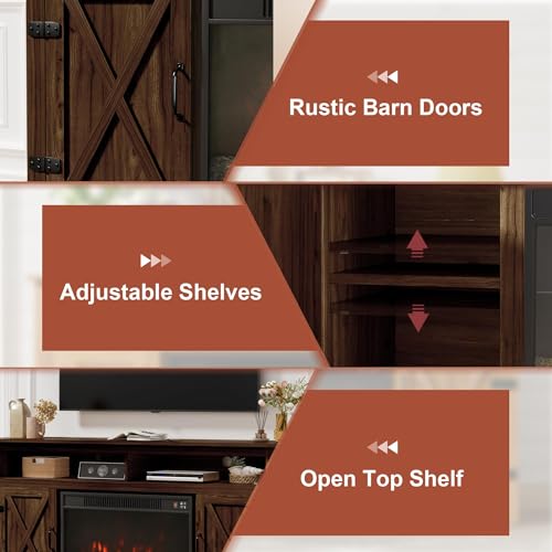 Farmhouse Fireplace TV Stand for TVs Up to 65 Inch Highboy Entertainment Center, view 6