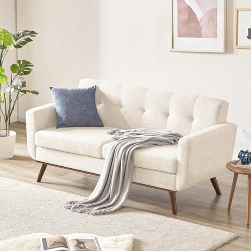 Loveseat Sofa, Mid-Century Love Seat Couches, Boucle Small Sofa for Living Room, Bedroom, Office, Button Tufted Upholstered Furniture, Beige