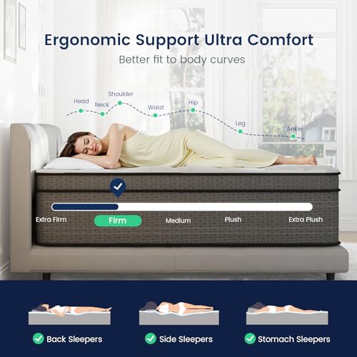 King Size Mattress, 14 Inch Medium Firm Hybrid King Mattress in a Box, Strong Edge Support, Motion Isolation, with 7-Zones Pocket Springs, Fiberglass-Free, Pressure Relief, CertiPUR-US