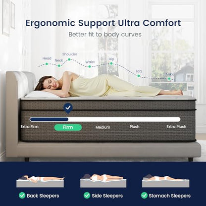 King Size Mattress, 14 Inch Medium Firm Hybrid King Mattress in a Box, Strong Edge Support, Motion Isolation, with 7-Zones Pocket Springs, Fiberglass-Free, Pressure Relief, CertiPUR-US