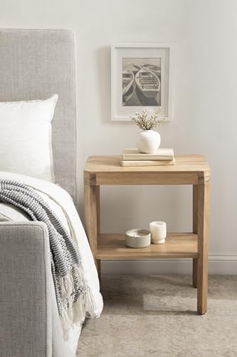 Talcott Mid-Century Rectangle Wood Side Table; 22 x 14 x 26; Natural Wood; Decorative Transitional Two Tier End Table for Use as a Bedroom Nightstand or Living Room Accent