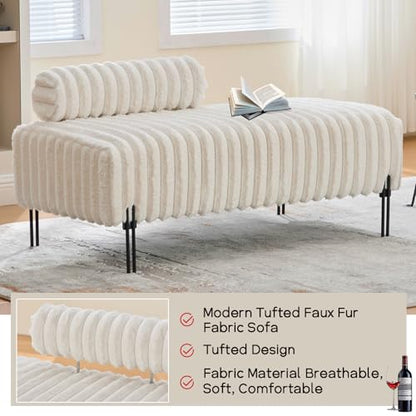 49.6" Modern Loveseat Sofa Couch, Upholstered Accent Sofa with Golden Legs and Adjustable Backrest, Small Faux Fur Couches for Bedroom, Living Room, Compact Small Space (Beige)