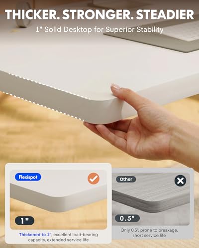 FLEXISPOT EN1 One-Piece Standing Desk with 1-Inch Thick Seamless Desktop, 48"x30" Electric Height Adjustable Desk for Home Office, Multi-Monitor Setups & Easy Assembly, White