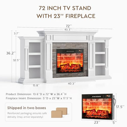 72" Electric Fireplace with Mantel, Fireplace TV Stand for TVs Up to 80 Inch, view 4