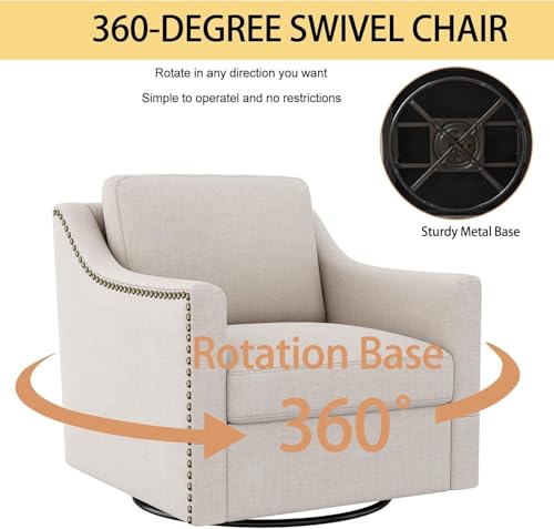 Swivel Accent Chair Set of 2，Armchair，Bronze Nail Decoration Comfy Living Room Chair,Single Sofa Chair，Reading Chairs,for Living Room Bedroom Reading Apartment (Cream, 2 Cream)
