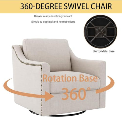 Swivel Accent Chair Set of 2，Armchair，Bronze Nail Decoration Comfy Living Room Chair,Single Sofa Chair，Reading Chairs,for Living Room Bedroom Reading Apartment (Cream, 2 Cream)