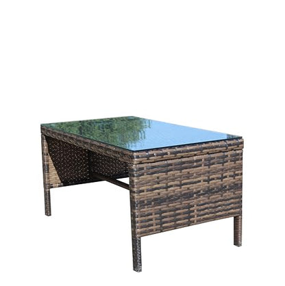 Coffee Table Outdoor Patio Furniture, Tempered Glass Top, Wicker Design, Brown, 30.75x17.5x15 Inch, Water Resistant, Assembly Required
