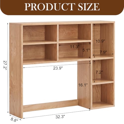 Natural Wood College Desktop Bookshelf Dorm Desk Hutch Organizer, view 4