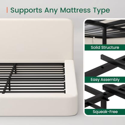 Queen Upholstered Platform Bed Frame with Padded Headboard, view 6