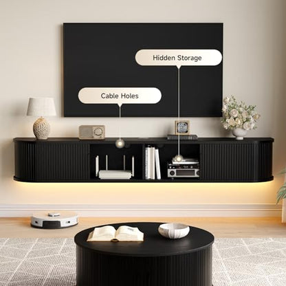 71" Floating TV Stand, Wall Mounted Entertainment Center Black, view 5